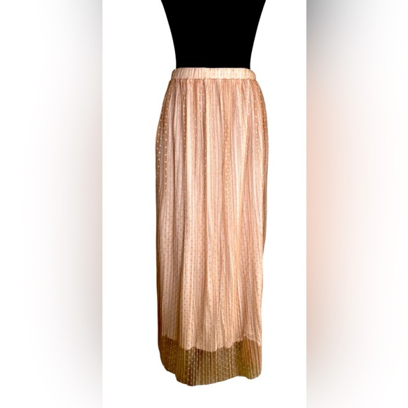 Ginger G Dresses & Skirts - Neutral Pleated Polka Dot Sheer Lined Tulle Casual Maxi Skirt Women’s Size M
